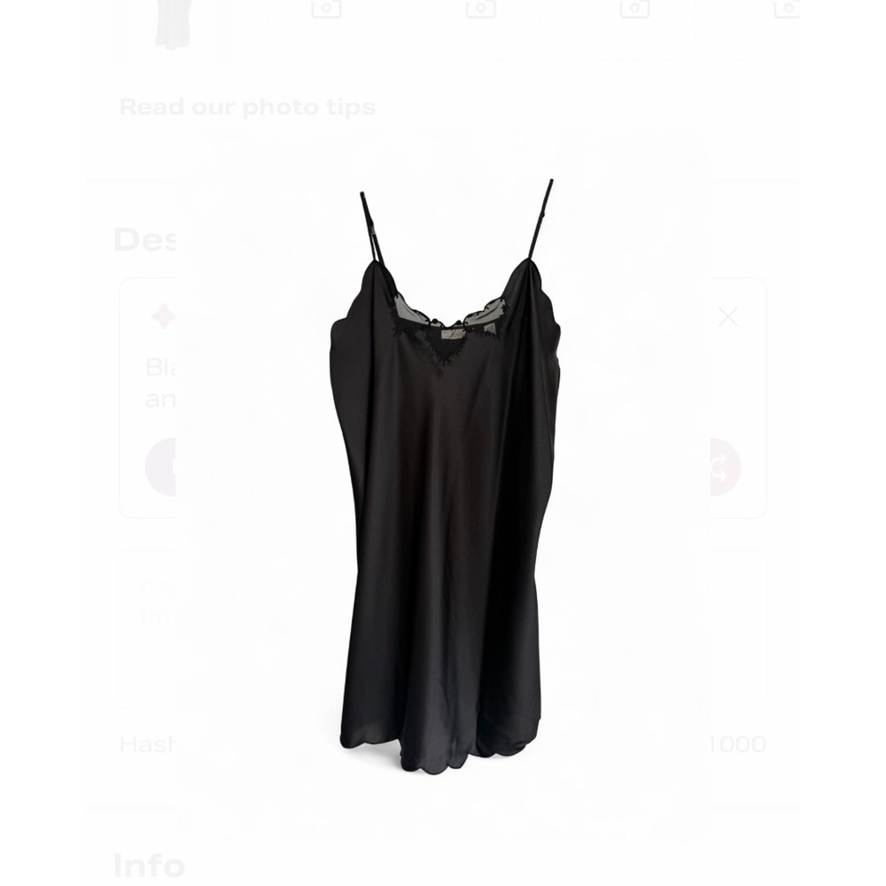 Vintage Black Satin Slip‎ Dress with front trim